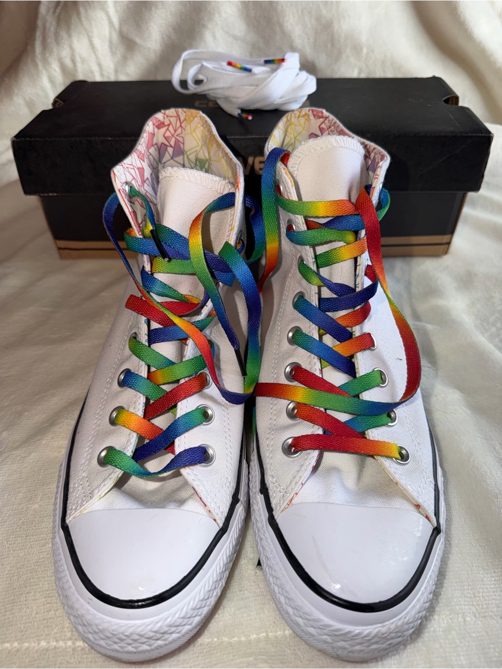 Converse Pride White High-Top Sneakers with Rainbow Laces